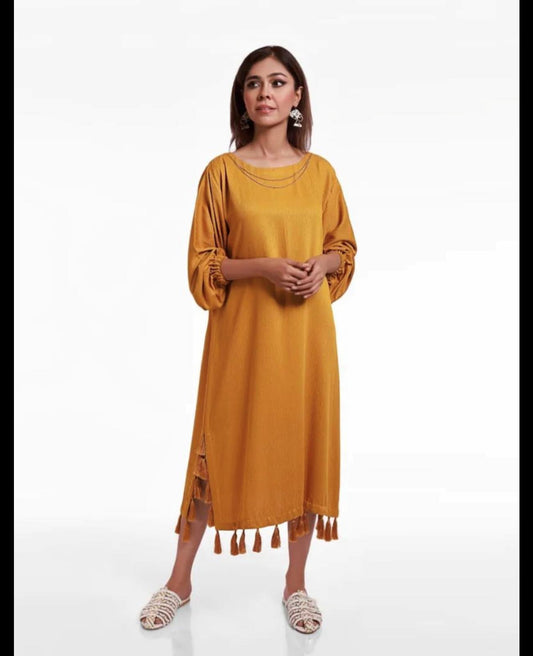 Mustard Tassel-Sleeve Shirt